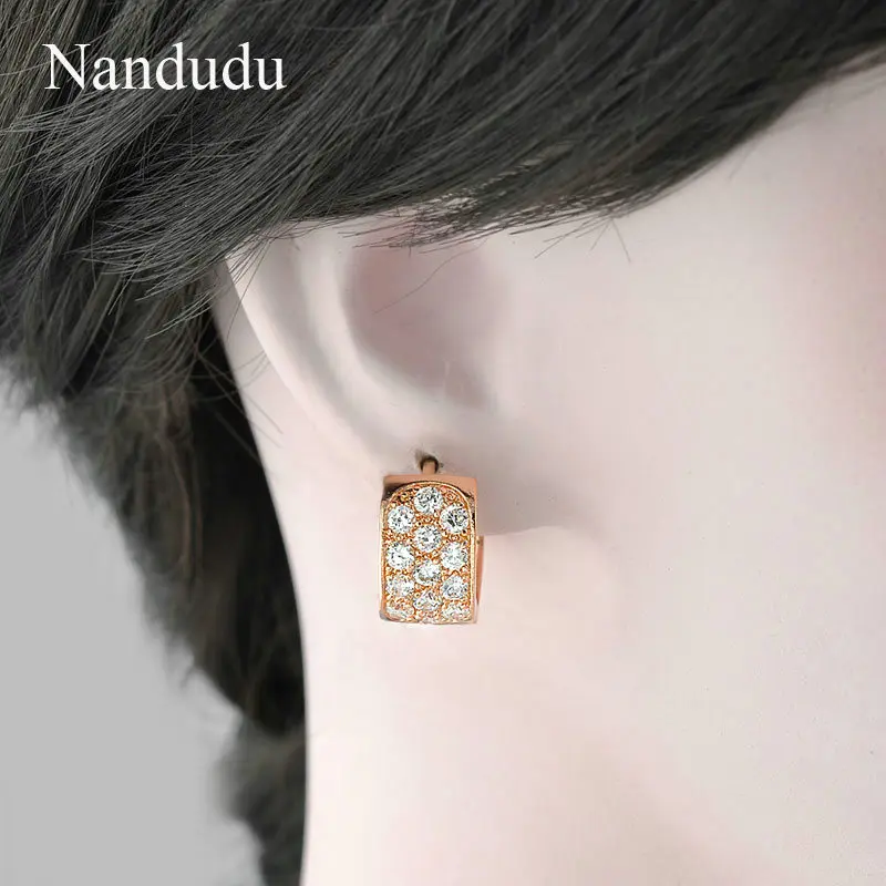 Nandudu, хорошее качество, мини серьги-кольца, розовое золото, GP, прозрачный кристалл, модные женские серьги, подарок E495