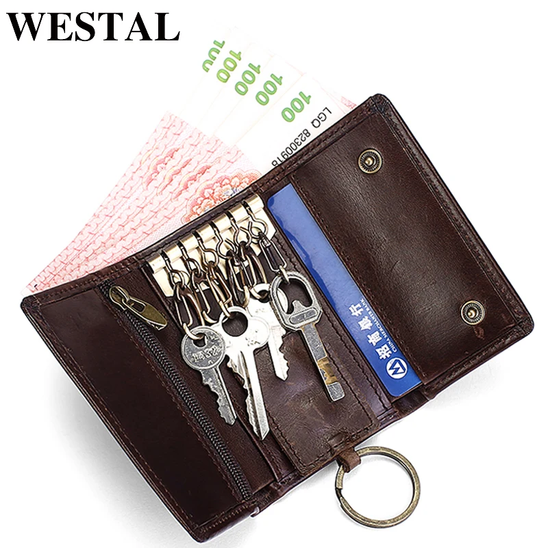 WESTAL из натуральной кожи Для мужчин Key Holder Организатор кошелек кожаный брелок