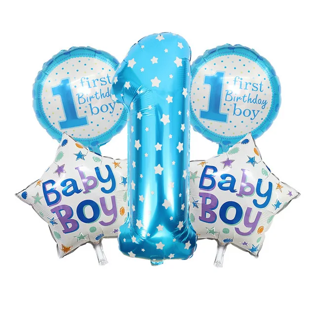 6-Baby boy blue set Детские украшения для душа фольга Воздушные шары его мальчик девочки для празднования первого дня рождения украшения дети свадебные украшения вечерние принадлежности - Цвет: 6-Baby boy blue set