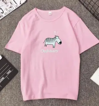 Pink Весенне-летняя женская футболка с милым принтом зебры, короткий рукав, круглый вырез, хлопковая футболка, женские повседневные свободные топы - Цвет: Pink