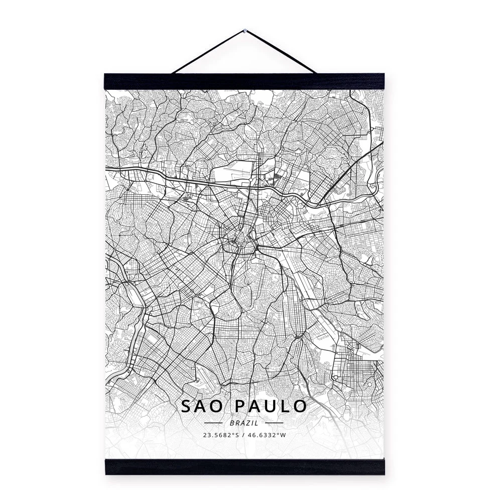 Карта города Сан Паулу Бразилия деревянная рамка холст живопись домашний декор