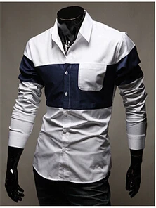 The newest men's shirts Design: color matching long sleeve Dark blue pink shirt M-XL (LC0022) | Мужская одежда