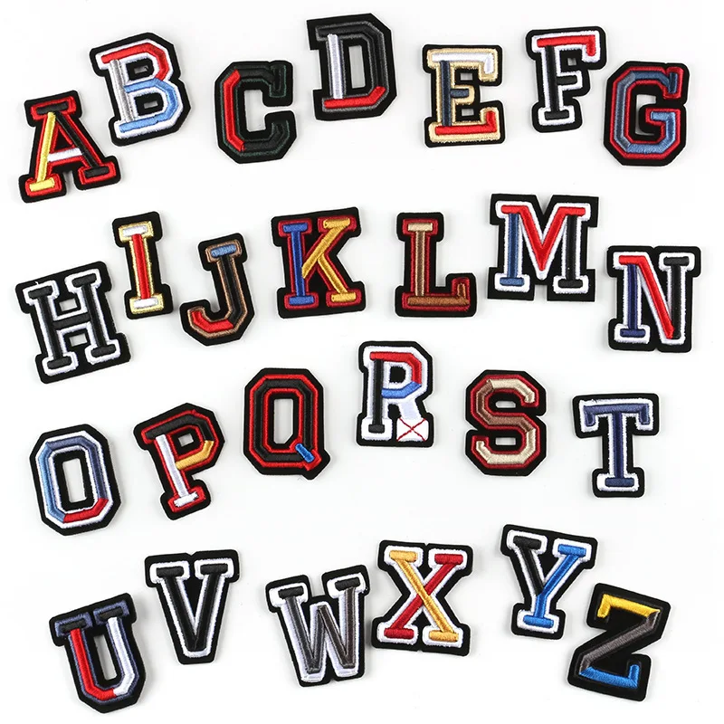 

Высокое качество пришить A-Z 26 английские алфавиты английские буквы стерео вышивка платье наклейки нашивки буквы аппликация парчи