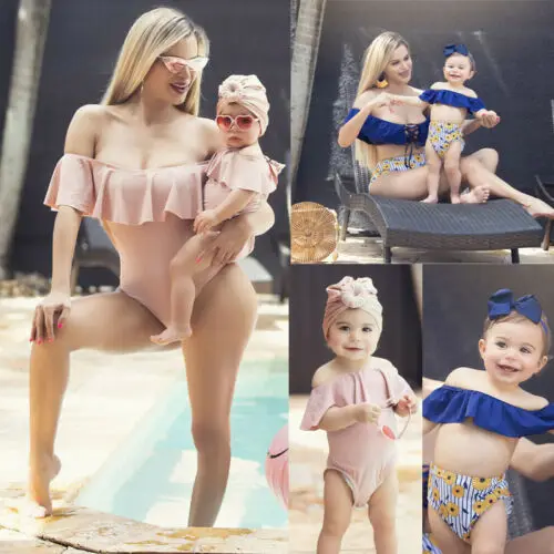 Mommy and Me/плечевые купальники для всей семьи; купальный костюм с оборками