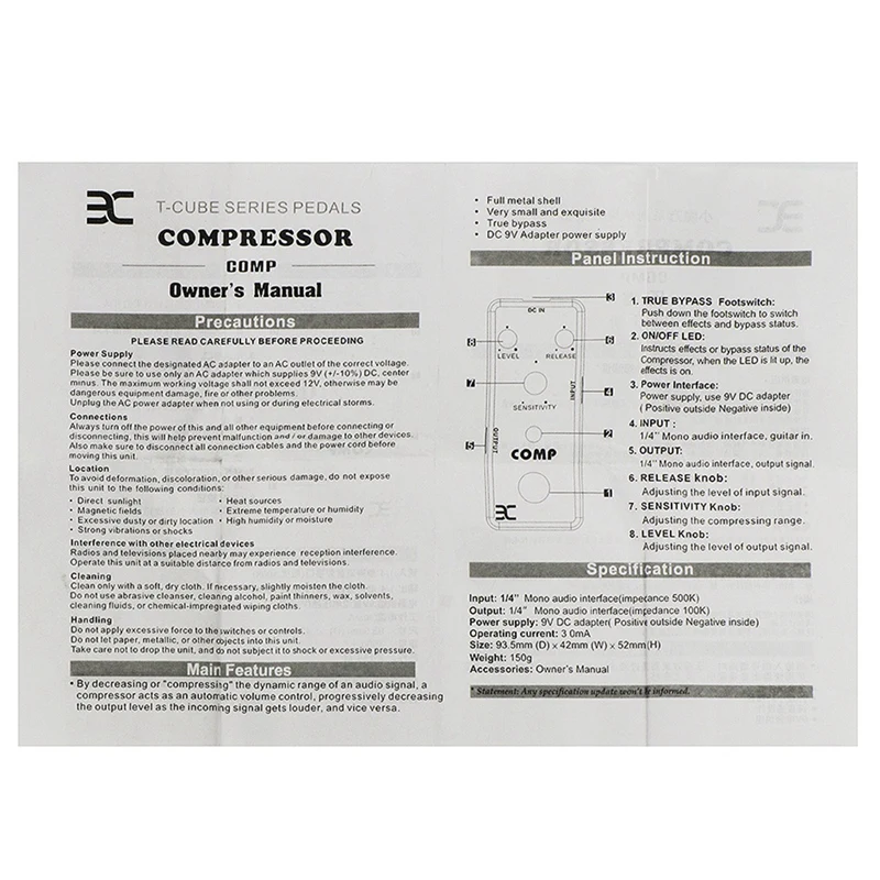 Eno Ex Compressor Comp педаль с эффектом гитары настоящий Обход для электрической черный