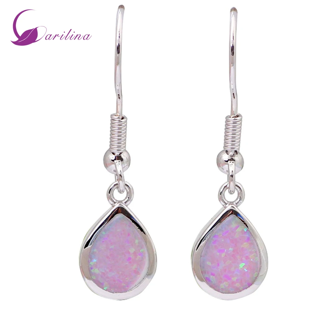 

Lovely Jewelry Brand Designer Pink Fire Opal Earrings Silver Color Overlay Earrings For Women E170