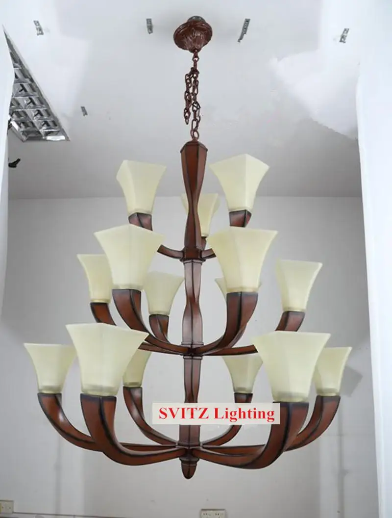 XL большая лобби люстра лампа для пентхауса американский белый стеклянный абажур