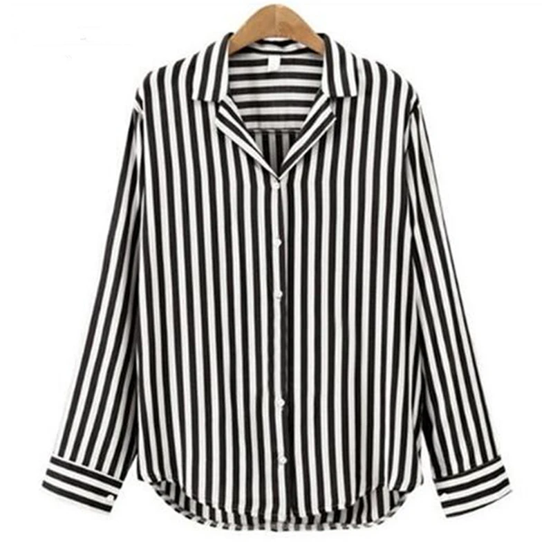 Полосатые блузки Blusa новые женские топы весенние Рабочие Рубашки с длинным