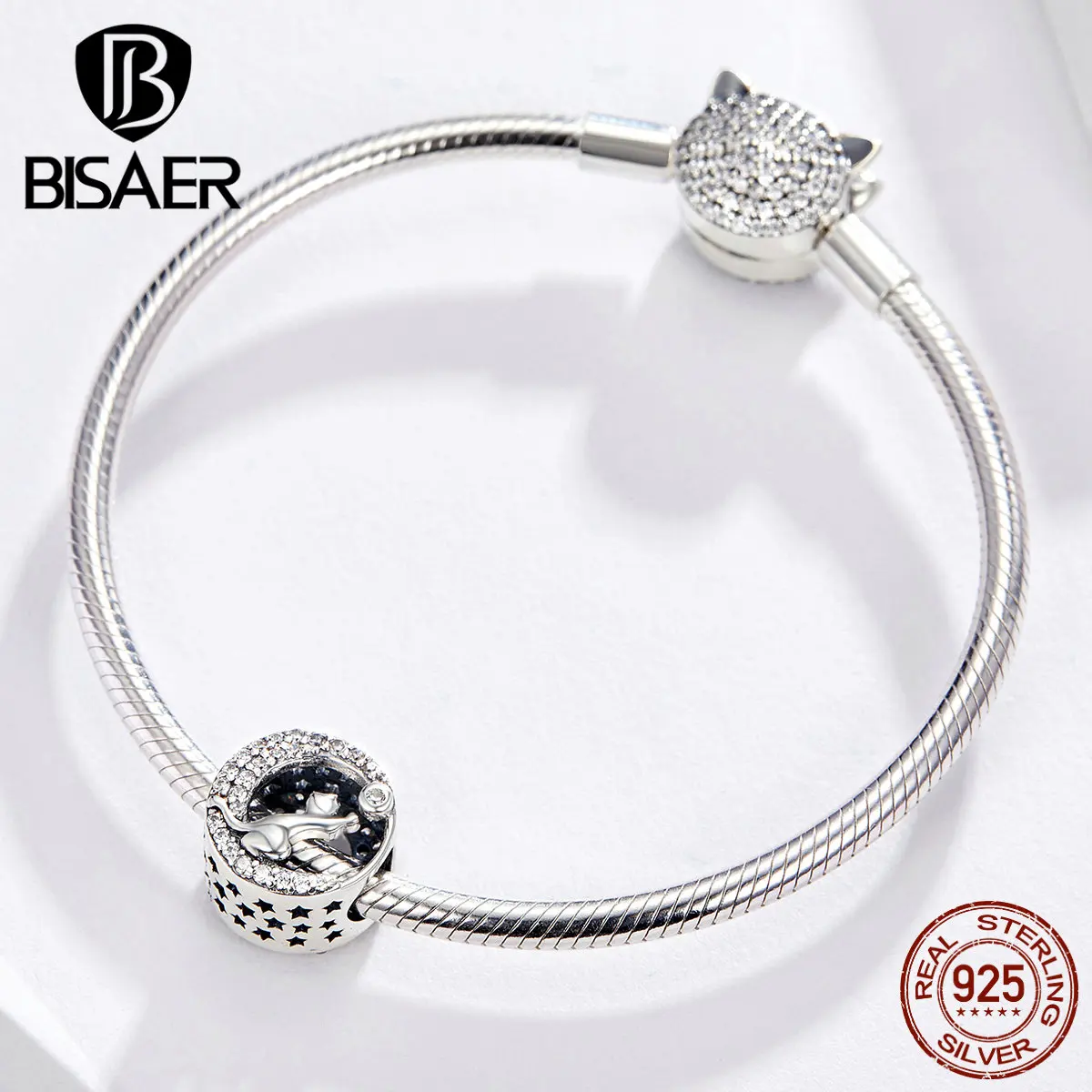 Подвески в виде кошки BISAER серебряные подвески счастливой киски котенка животных