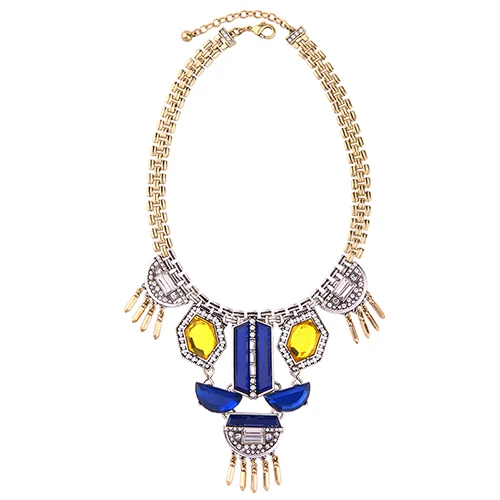 Уникальный геометрический золото и синий Стекло большой Цепочки ожерелья Мода