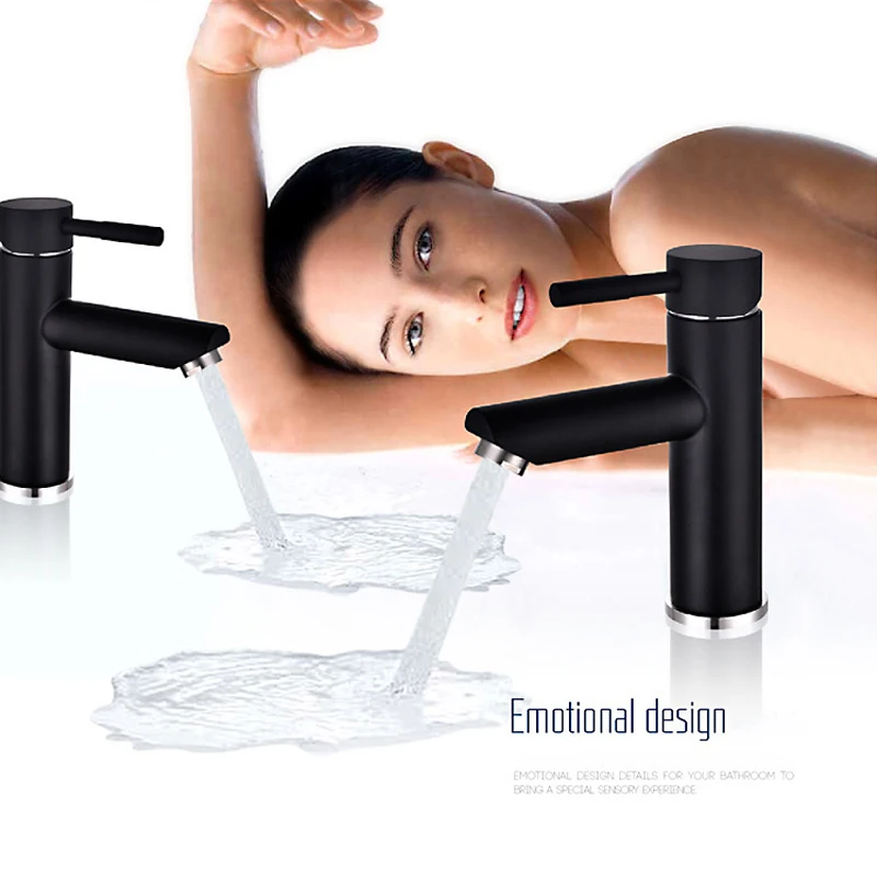 Матовый черный смеситель для умывальника из нержавеющей стали горячей и