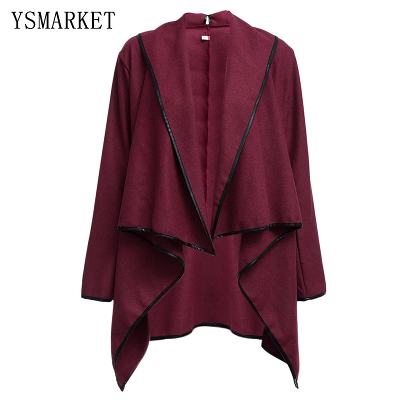 Женское шерстяное пальто необычное длинное приталенное с воротником шарфом и