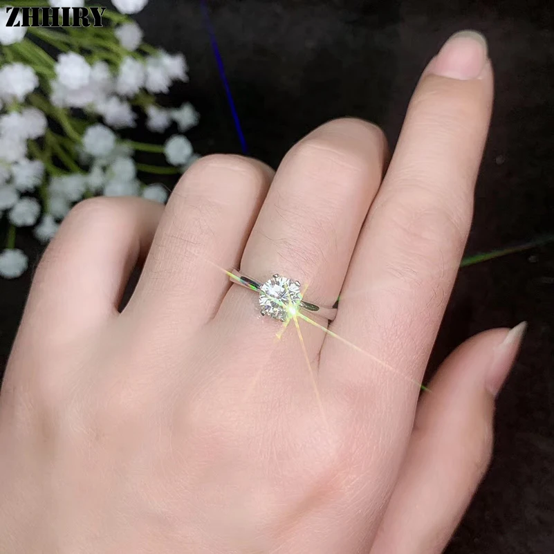 ZHHIRY настоящий Муассанит 925 пробы Серебряное кольцо для женщин кольца 1ct 6,5 мм D VVS1 круглая огранка с сертификатом ювелирные изделия