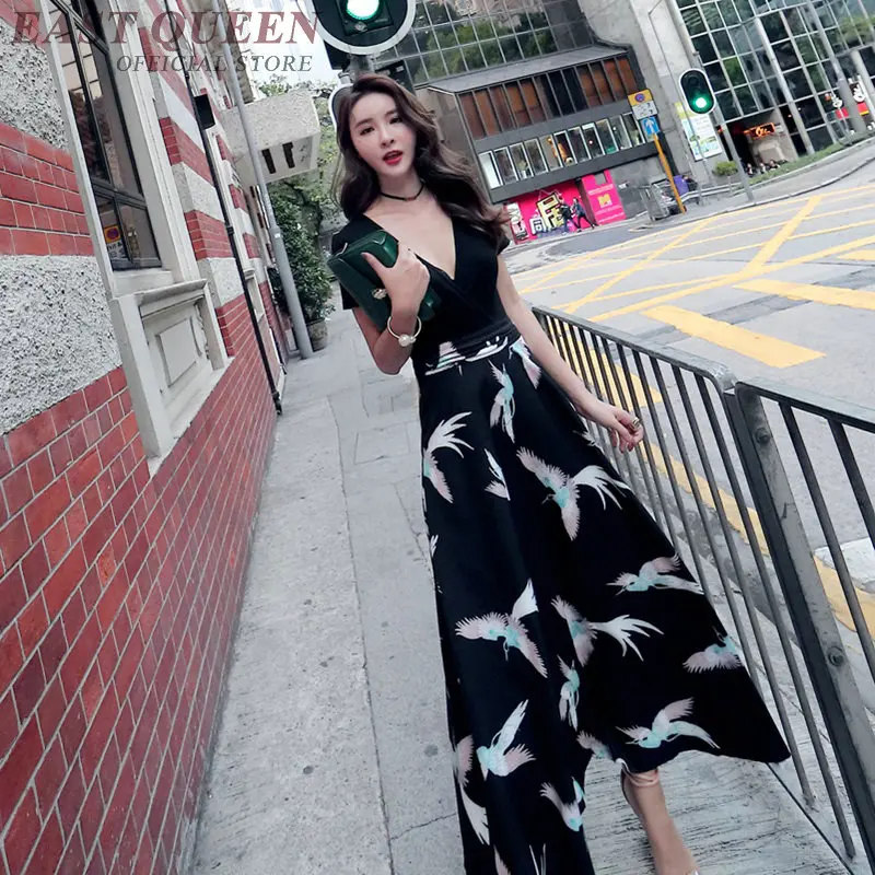 Японское платье туника с глубоким v образным вырезом Элегантное летнее пляжное