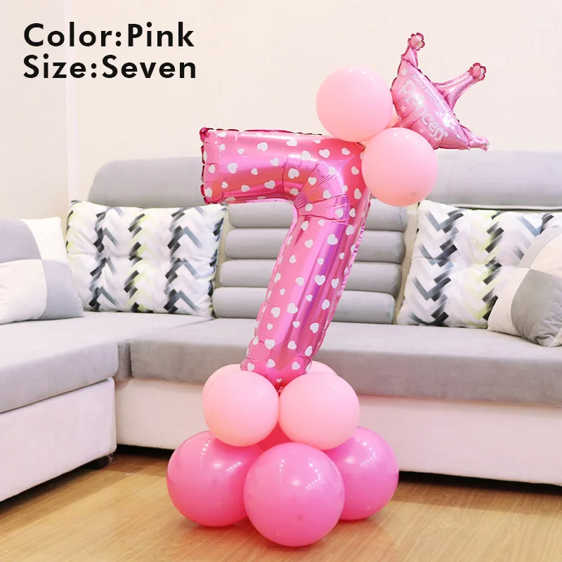 pink seven 1 шт Синий Розовый латексный номер мини-корона Длинный Патч надувной шар набор шары Дети мальчик девочка воздушные шары для дня рождения вечеринки украшения - Цвет: pink seven