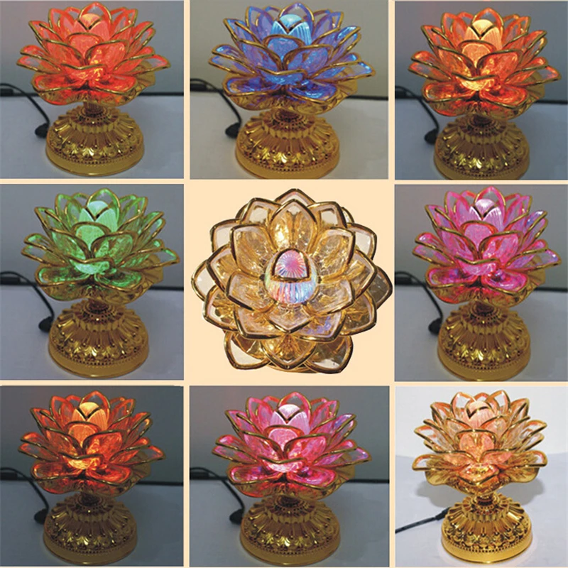 Святой 7 Красочный светодиодный Лотос лампы буддийские поставок сплав база