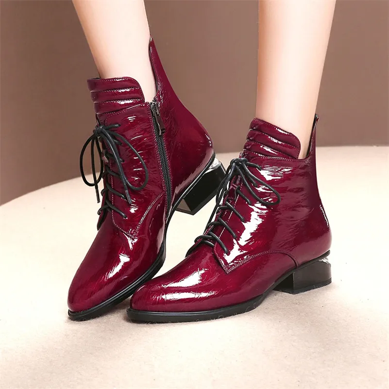 Женские ботильоны FEDONAS теплые ботинки из лакированной кожи на высоком каблуке с