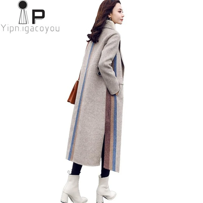 2019 зима для женщин лоскутное шерстяная куртка Осень Мода Элегантные дамы длинный