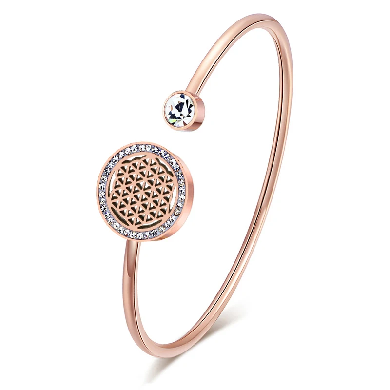 rose gold No.118 Стильный цветок жизни манжета из нержавеющей стали элегантные браслеты и браслеты браслет креативные женские модные ювелирные изделия - Окраска металла: rose gold No.118