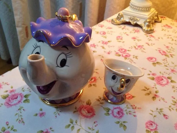 Cartoon Beauty And The Beast Teapot Mug Mrs Potts Chip Tea Pot Cup Set Porcelain Gift 18K Gold-plated Painted Enamel Ceramic New | Дом и сад