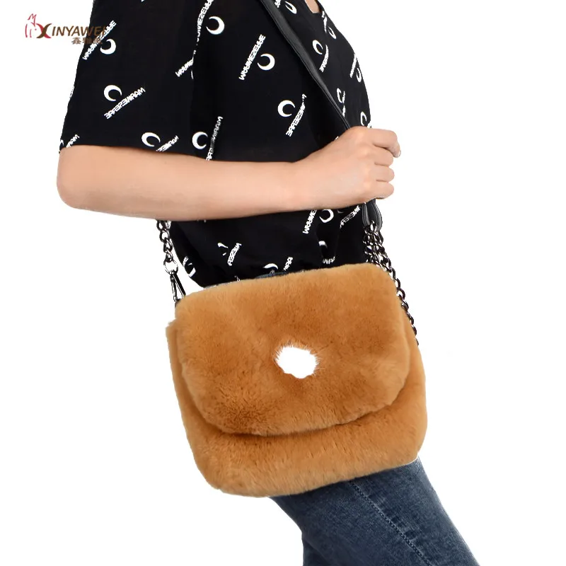 2019 Fashion Plush Multi-Color Mini Bag Female Chain Small Lapel Winter Ladies Go Out Warm Bag. | Багаж и сумки