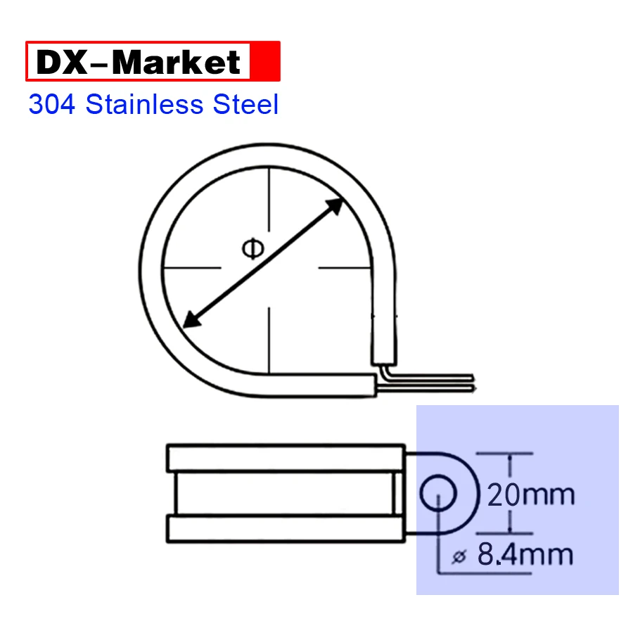 Трубный зажим 6 мм 100 трубный из нержавеющей стали 304 с резиновой подкладкой
