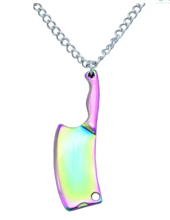 Rainbow Полированная нержавеющая сталь мини лезвие шеф-повара кухонный нож кулон ожерелье для мужчин и женщин нержавеющая сталь хип-хоп ювелирные изделия - Окраска металла: Rainbow