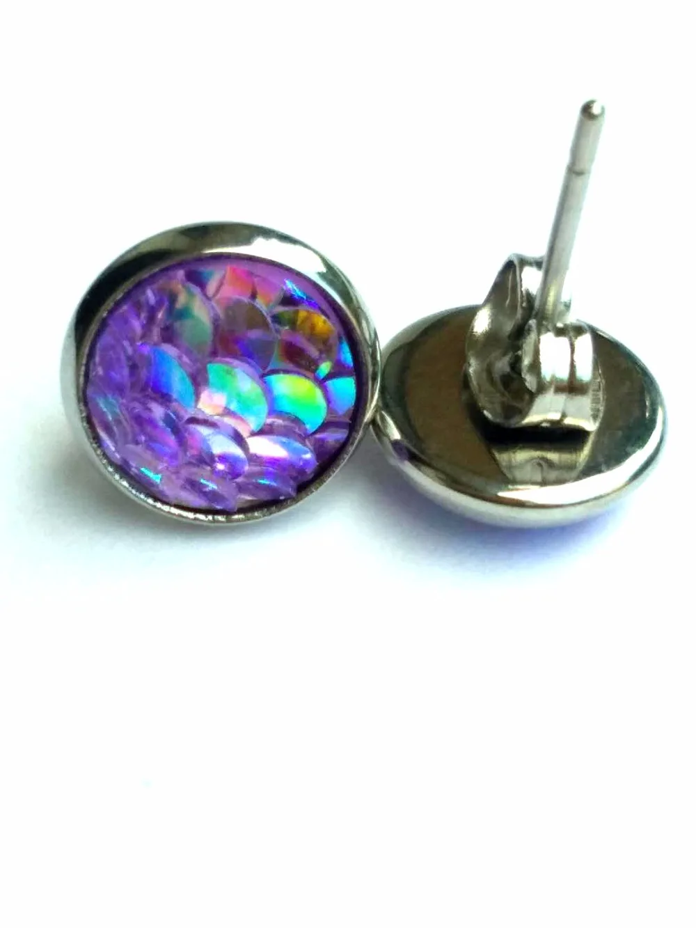 Новые 50 пар нержавеющая сталь Druzy Русалка из смолы рыбья чешуя узор купольное