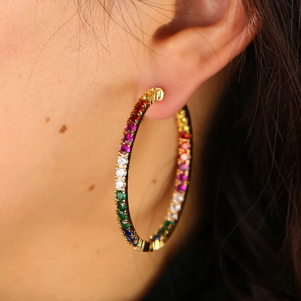 Новые радужные модные большие серьги-кольца для женщин и девушек яркие