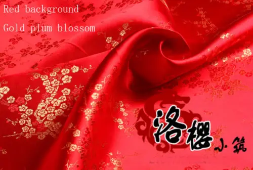 Gold Plum and Red Китайский костюм Хана Соло из Звездных Войн Платье Халаты Ципао одежда кимоно атлас цветок сливы дамасской ткани - Цвет: Gold Plum and Red