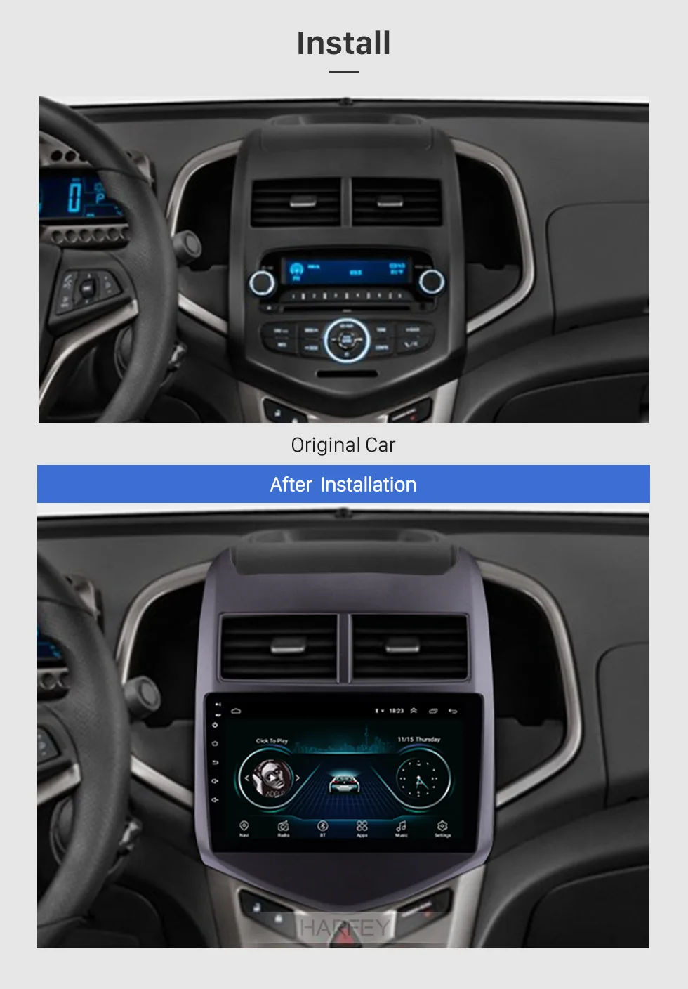 Harfey 9 дюймов Android 8,1 4-х ядерный автомобиля gps Navi Мультимедиа стерео проигрыватель для 2010 2011 2012 2013 ChevyChevroletAVEO Поддержка DVR