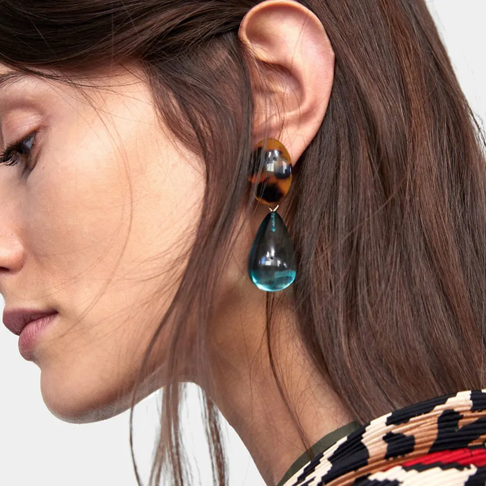 Flatfoosie мода ZA серьги из сплава в форме листка для женщин Свадебная вечеринка Jewelry Boho блестящие акриловые Висячие себе серьги Рождество