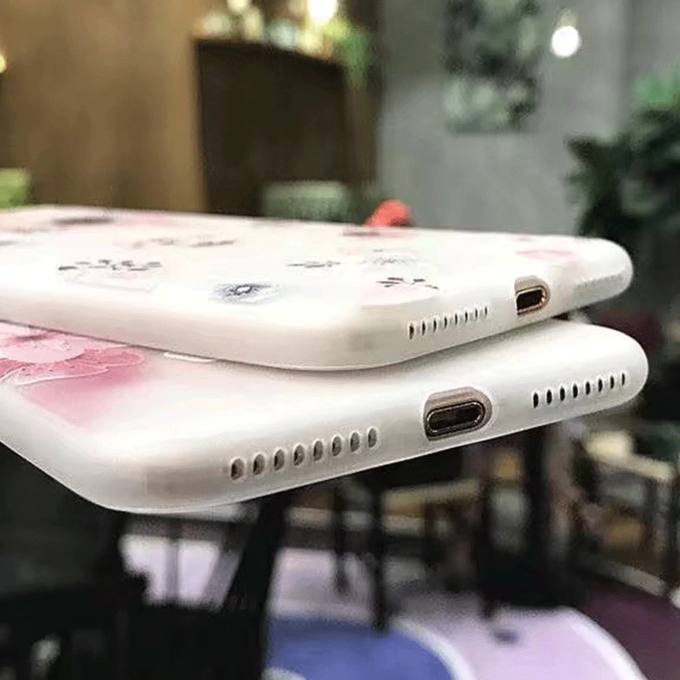 Мягкий 3D цветок телефон чехол для iPhone 6 S 7 8 Plus рельефные вишневые цветы