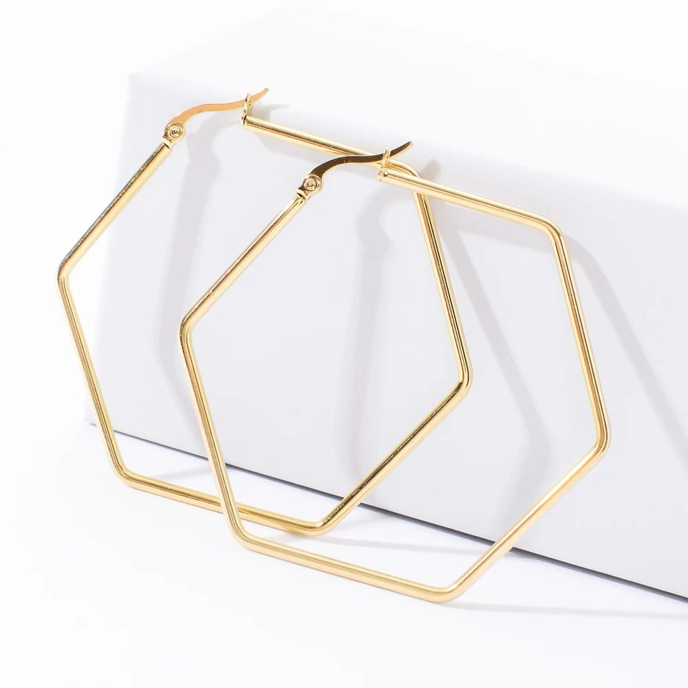 

ZMZY Fashion Simple Punk Big Drop Statement Stainless Steel Hexagonal Geometry Gold Earring Female Earrings for Women Jewelry