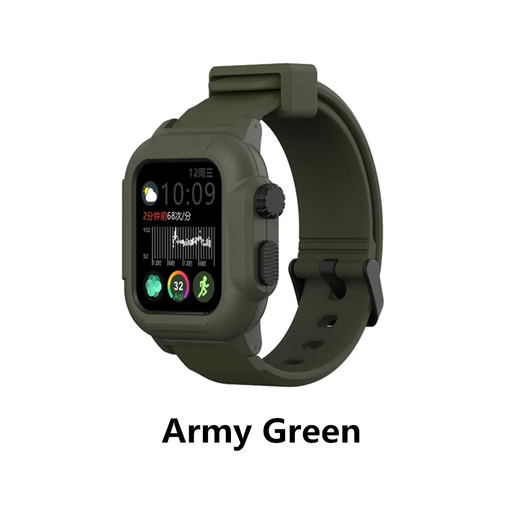 Army Green Совместим с Apple Watch Series 5 4 40 мм/44 мм/Series 3 42 мм водонепроницаемый чехол с силиконовым ремешком для часов - Цвет ремешка: Army Green