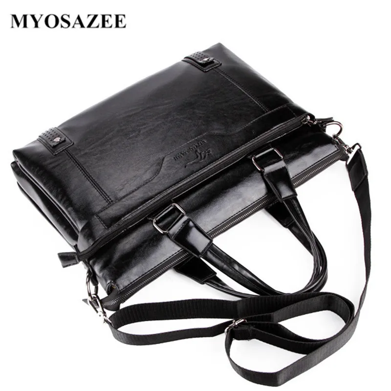 MYOSAZEE Fashion Brand Business Men Briefcase Bag Shoulder Male PU Leather Laptop Bag Simple Crossbody Bags Messenger Boys