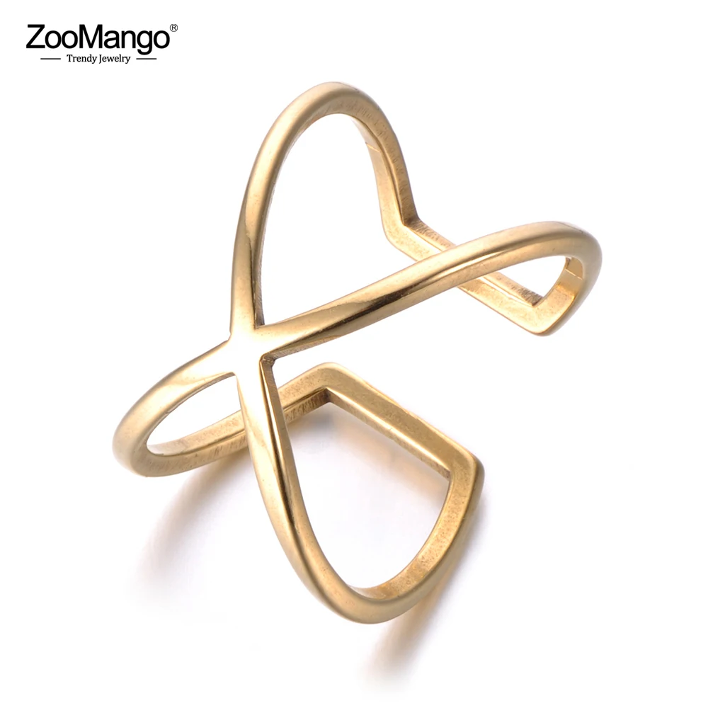 ZooMango новинка модные полые X Shapae юбилейные кольца золото цвет нержавеющая сталь