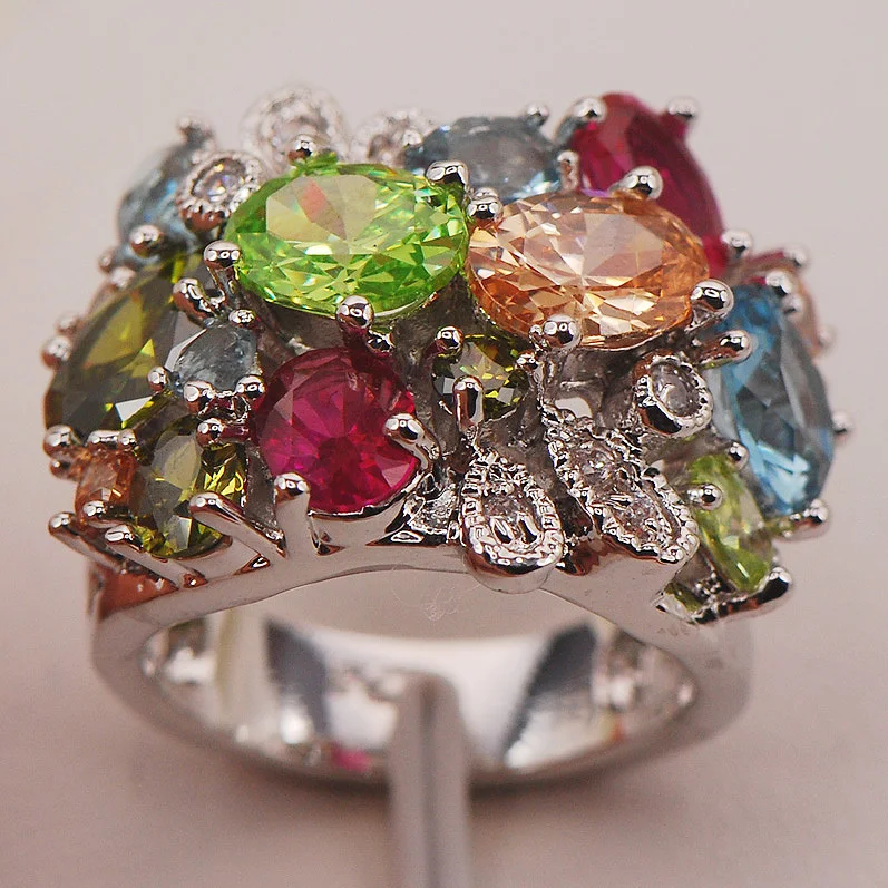 Red Crystal Zircon Morganite Peridot 925 Sterling Silver Ring Size 6 7 8 9 10 F663 | Украшения и аксессуары