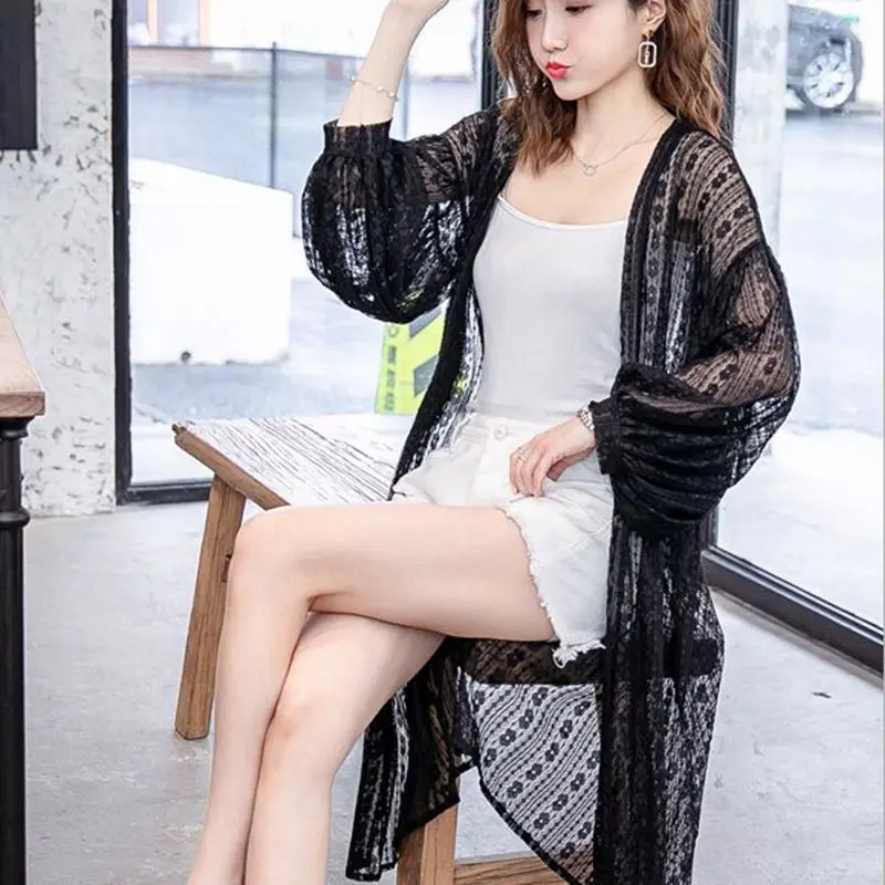 Плюс размер кружева женщин 2020 лето мода вязание крючком Защита от солнца одежда