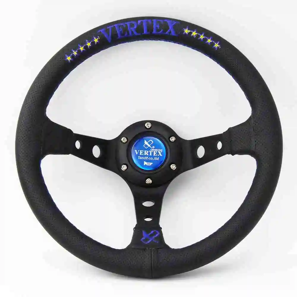 Blue Универсальный Vertex 320 мм кожа ГЛУБОКАЯ ТАРЕЛКА гоночный автомобиль производительность тюнинг спортивный руль - Цвет: Blue