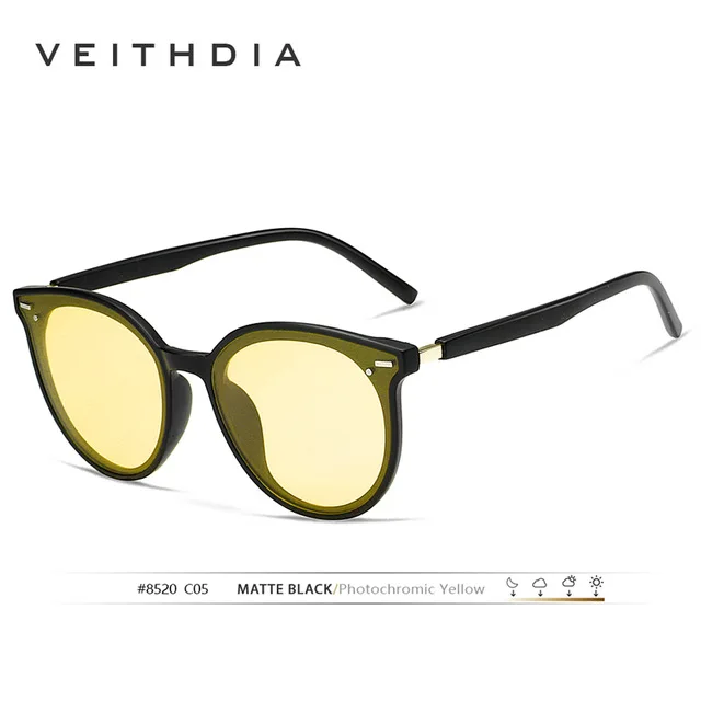 VEITHDIA, брендовые, Ретро стиль, фотохромные, для женщин, s, солнцезащитные очки, поляризационные, зеркальные линзы, день и ночь, двойные, солнцезащитные очки для женщин, VT8520 - Цвет линз: photochromic yellow