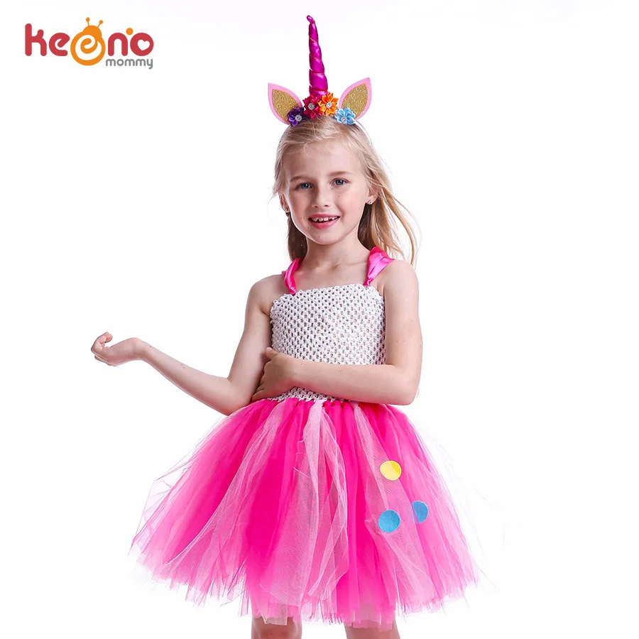 Girls Rainbow Tutu Dress with Unicorn Headband Children Princess Fancy Party Christmas Halloween Kids Horse Costume | Детская одежда и