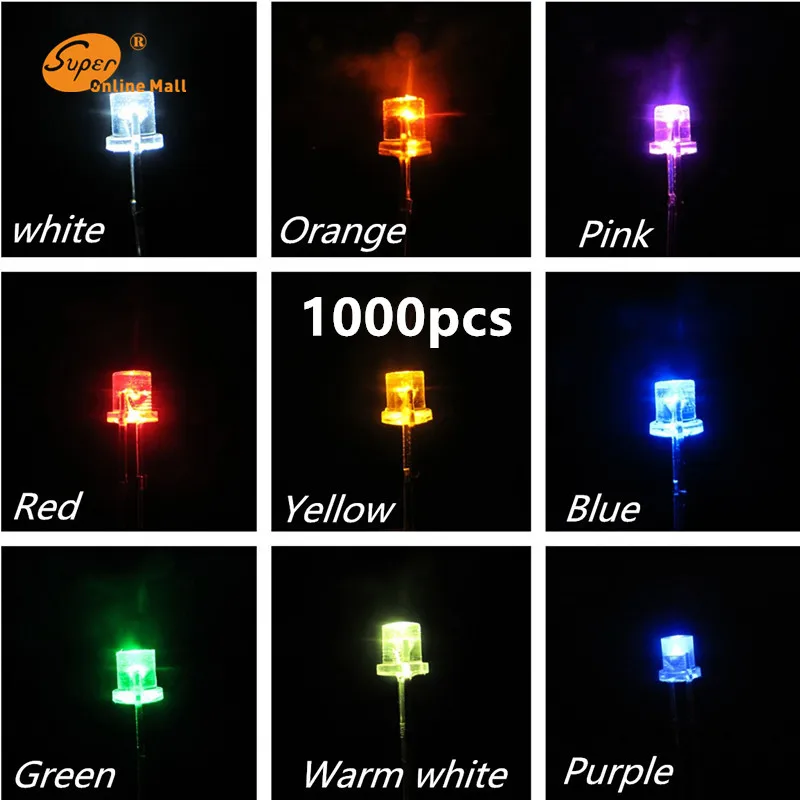 1000 шт. 3 мм синие диоды плоские верхние urtal Яркий свет лампы светодиоды|diodes blue|diode