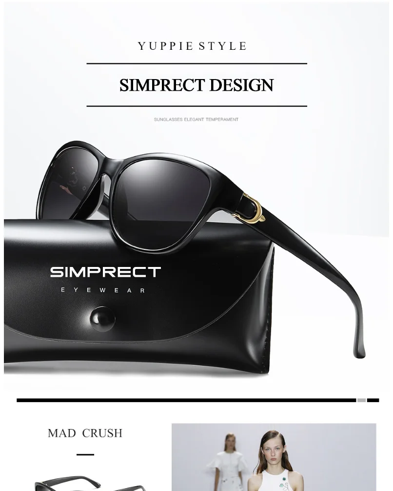 SIMPRECT, квадратные солнцезащитные очки для женщин, поляризационные, UV400, высокое качество, Ретро стиль, брендовые, солнцезащитные очки, винтажные, черные, зеркальные, для вождения, солнцезащитные очки