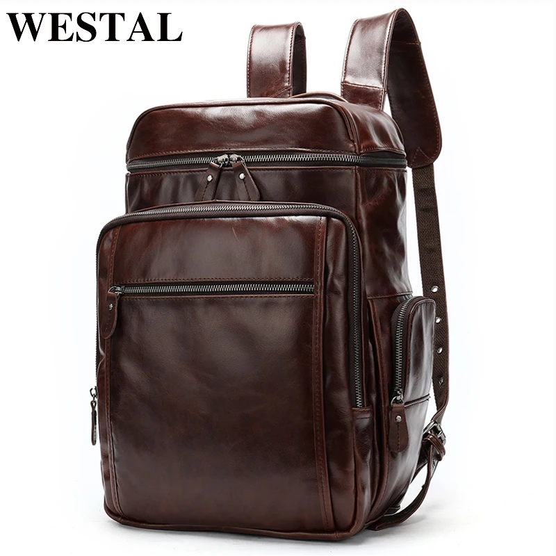 Рюкзак WESTAL из натуральной кожи для мужчин мужской портфель ноутбука 15 дюймов