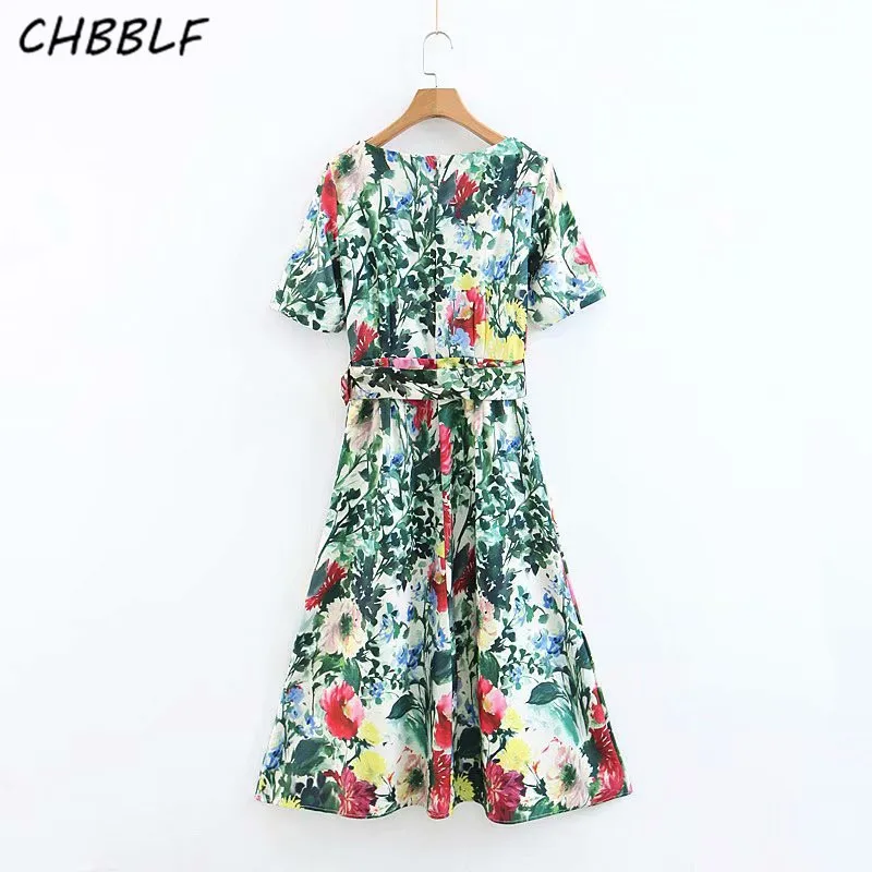 CHBBLF женское платье средней длины с коротким рукавом и цветочным принтом женские