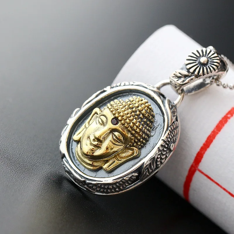 925 sterling silver Buddha head retro silver pendant
