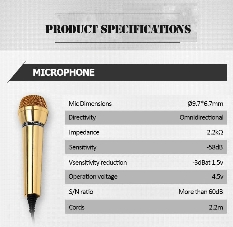 SENICC SM-098 Золотой караоке микрофон 2,2 м Проводной динамический звук компьютерный микрофон для Конференции запись вещания