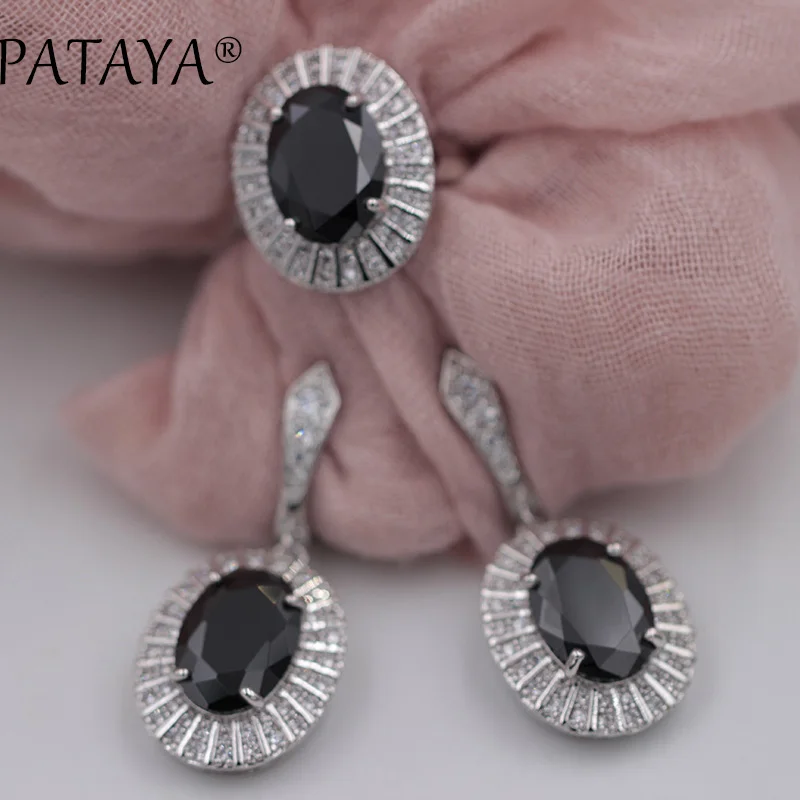 PATAYA, новинка, Овальный гранат, красный Природный Цирконий, большие серьги, наборы колец, Настоящее Белое золото, ювелирные изделия для женщин, Свадебный Модный комплект украшений