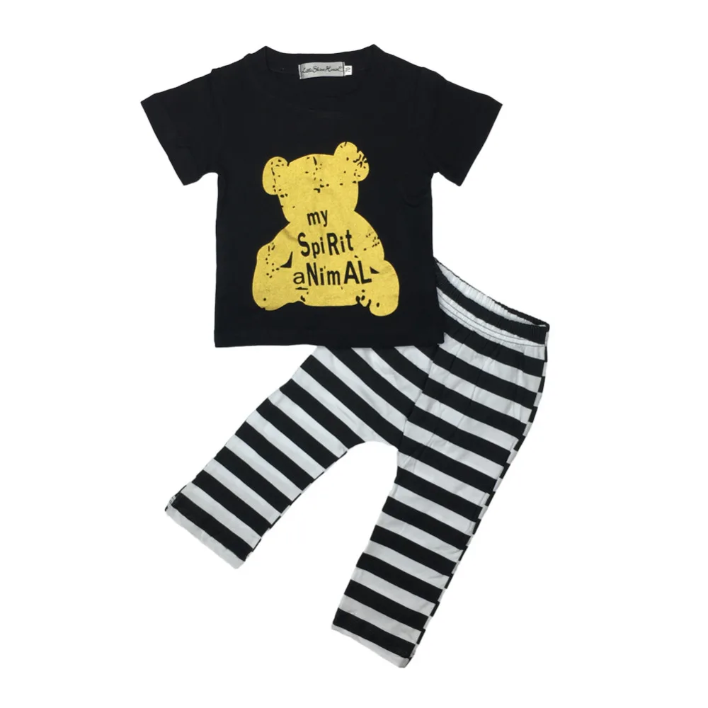 2020 Hot selling baby clothing set clothes bear pattern short-sleeved T-shirt+stripe pants fashion boys |
